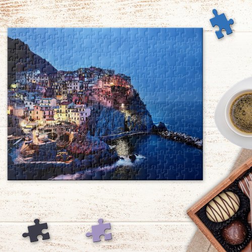 Cinque Terre Italy Night Scene Painting Puzzle