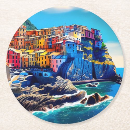 Cinque Terre Italy Round Paper Coaster