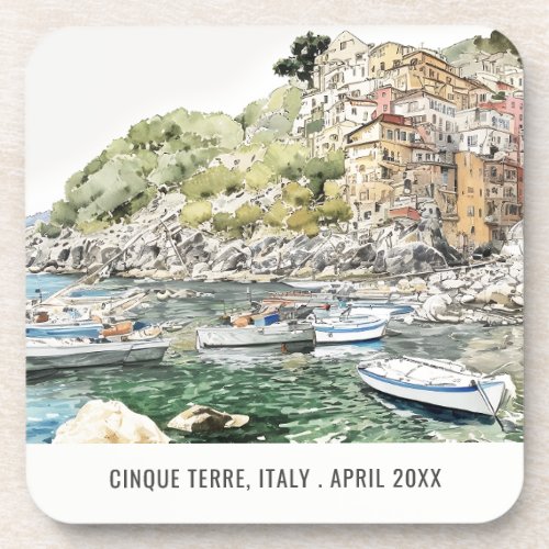 Cinque Terre Italy Sea Watercolor Italian Travel Beverage Coaster