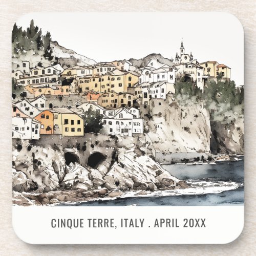 Cinque Terre Italy Sea Watercolor Italian Travel Beverage Coaster