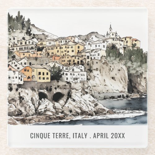 Cinque Terre Italy Sea Watercolor Italian Travel Glass Coaster