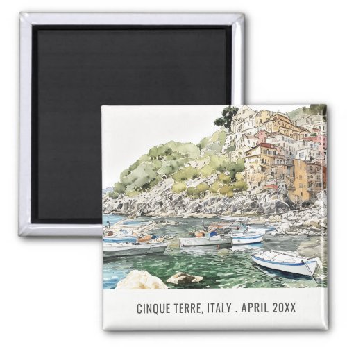 Cinque Terre Italy Sea Watercolor Italian Travel Magnet