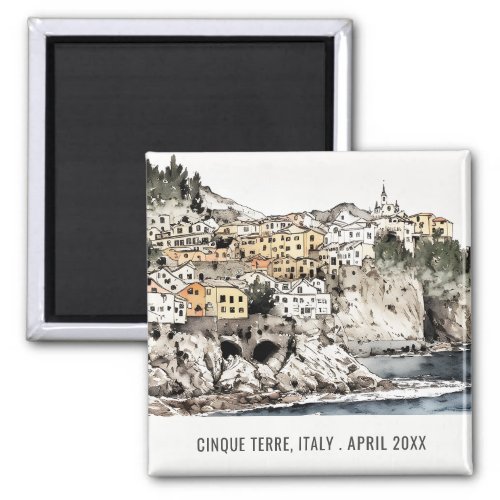Cinque Terre Italy Sea Watercolor Italian Travel Magnet