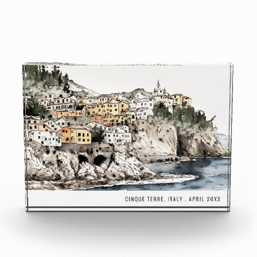 Cinque Terre Italy Sea Watercolor Italian Travel Photo Block