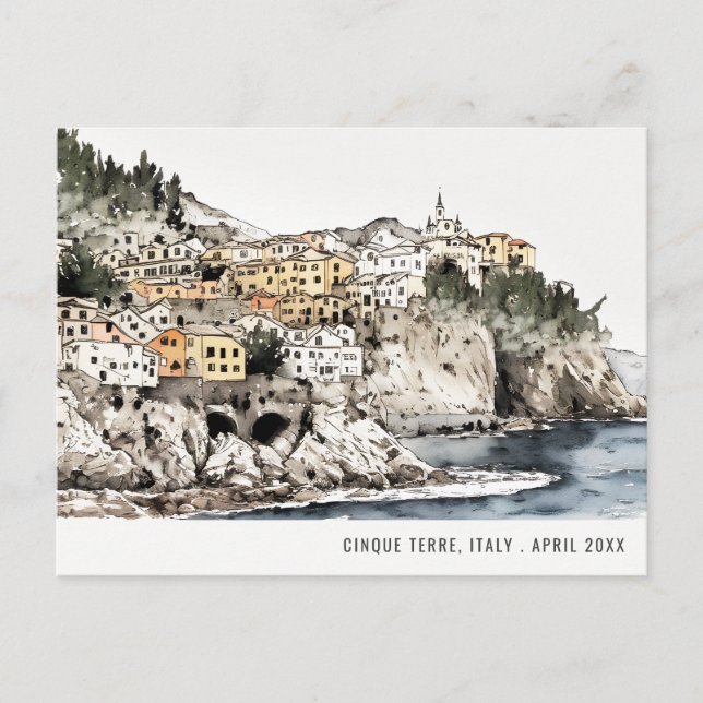 Cinque Terre, Italy Sea Watercolor Italian Travel Postcard (Front)