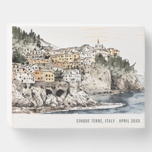 Cinque Terre Italy Sea Watercolor Italian Travel Wooden Box Sign