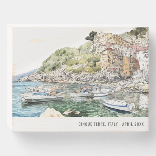 Cinque Terre Italy Sea Watercolor Italian Travel Wooden Box Sign