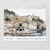 Cinque Terre Italy Sea Watercolor Save The Date