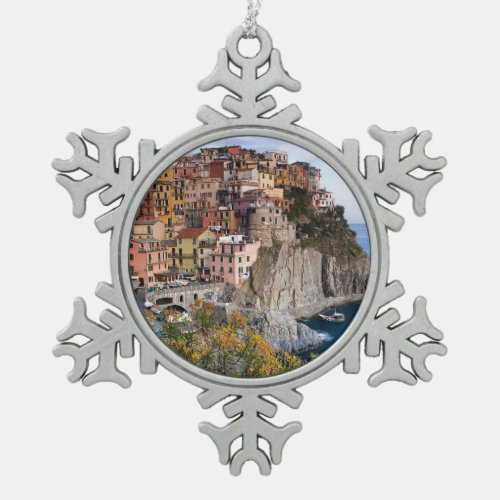Cinque Terre Italy Snowflake Pewter Christmas Ornament