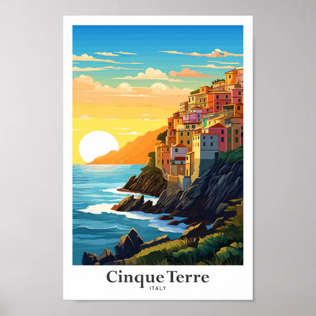 Cinque Terre Italy Travel Art Vintage Illustration Poster | Zazzle
