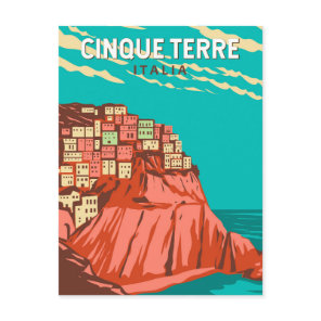 Cinque Terre Italy Travel Art Vintage Postcard