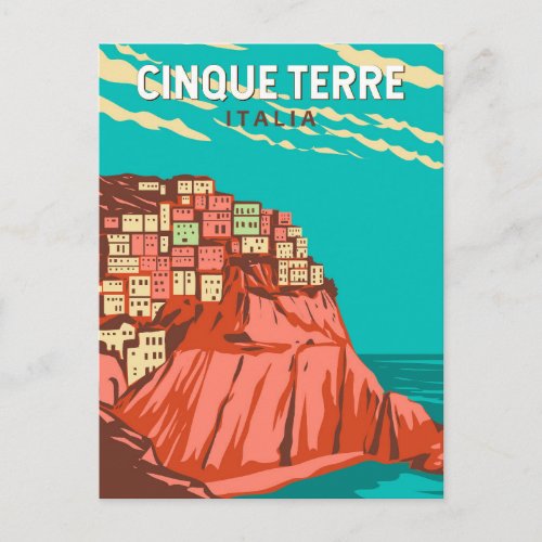 Cinque Terre Italy Travel Art Vintage Postcard