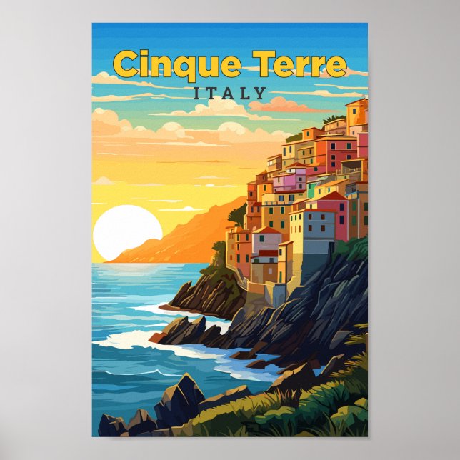 Cinque Terre Italy Travel Art Vintage  Poster (Front)