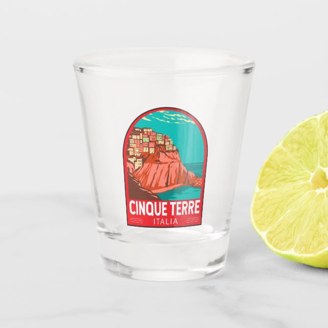 Cinque Terre Italy Travel Art Vintage Shot Glass (Front)