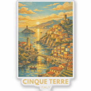 Cinque Terre Italy Travel Poster – Vintage Coastal Sticker