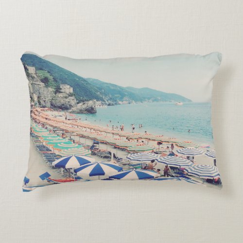 Cinque Terre Italy Vintage Beach Travel Photo Accent Pillow