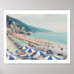 Cinque Terre Italy Vintage Beach Travel Photo Poster<br><div class="desc">This beautiful wall art features a landscape view of the gorgeous beach,  blue ocean,  and mountains in Monterosso al Mare,  Cinque Terre,  Italy showing families enjoying a fun sunny day at sea.</div>