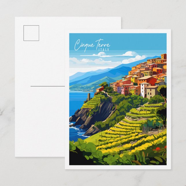 Cinque Terre Italy vintage travel illustration Postcard (Front/Back)