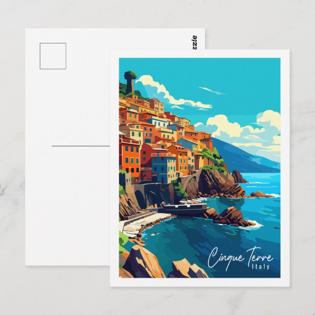Cinque Terre Italy vintage travel illustration Postcard (Front/Back)