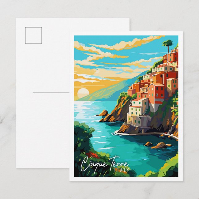Cinque Terre Italy vintage travel illustration Postcard (Front/Back)
