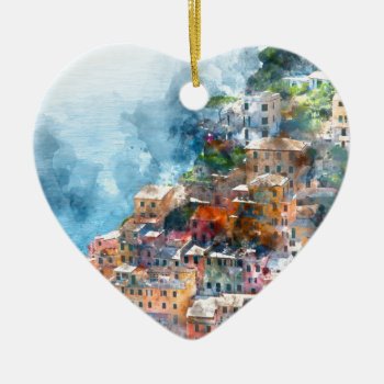 Cinque Terre Italy Watercolor Ceramic Ornament by bbourdages at Zazzle