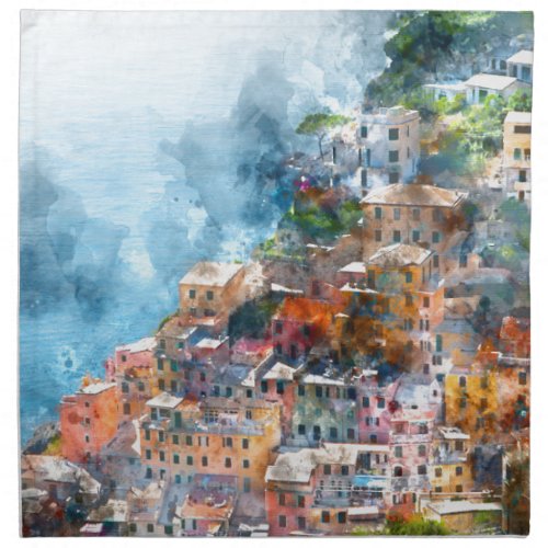 Cinque Terre Italy Watercolor Cloth Napkin