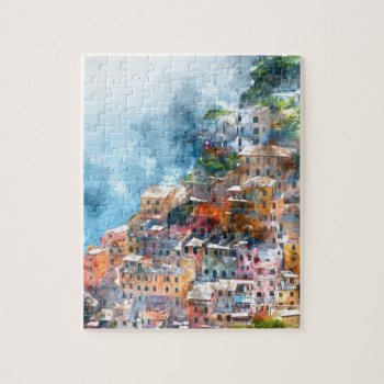 Cinque Terre Italy Watercolor Jigsaw Puzzle by bbourdages at Zazzle