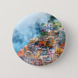Cinque Terre Italy Watercolor Pinback Button
