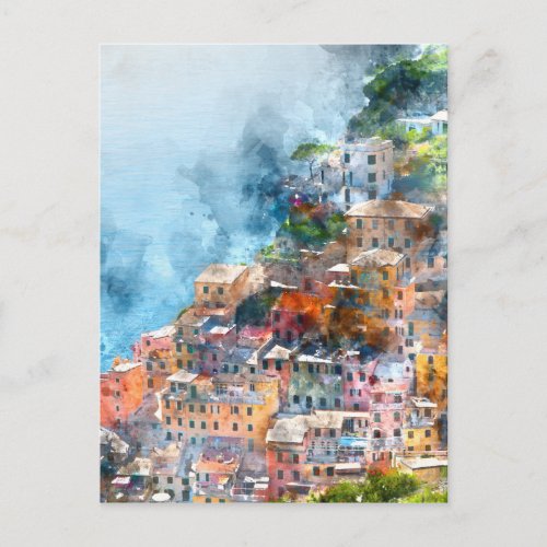 Cinque Terre Italy Watercolor Postcard