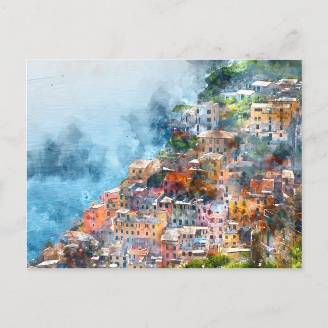Cinque Terre Italy Watercolor Postcard (Front)