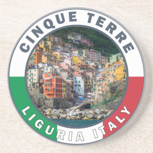 Cinque Terre Italy Watercolor Vintage Circle  Coaster