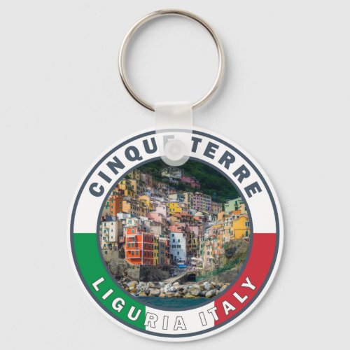 Cinque Terre Italy Watercolor Vintage Circle  Keychain