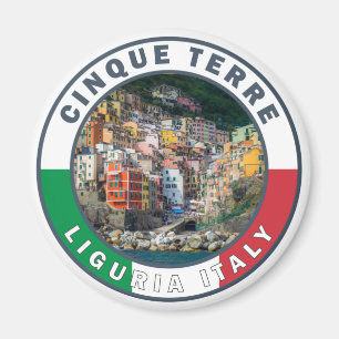 Cinque Terre Italy Watercolor Vintage Circle Magnet
