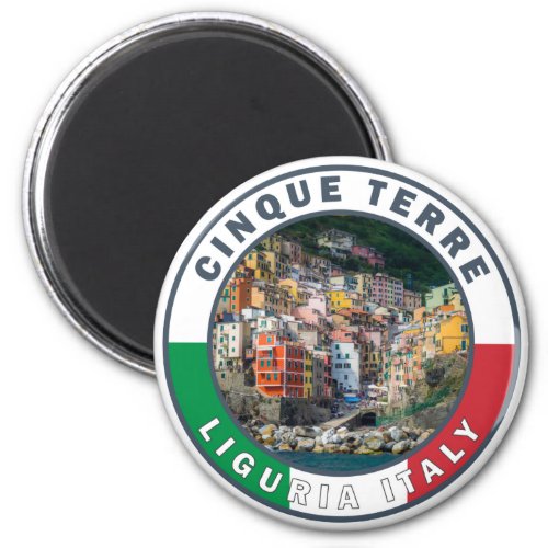 Cinque Terre Italy Watercolor Vintage Circle  Magnet