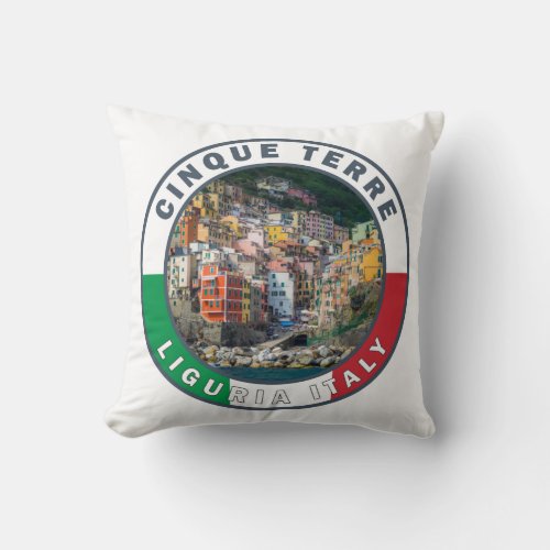 Cinque Terre Italy Watercolor Vintage Circle  Throw Pillow