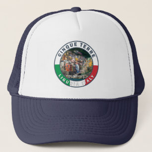 Cinque Terre Italy Watercolor Vintage Circle  Trucker Hat