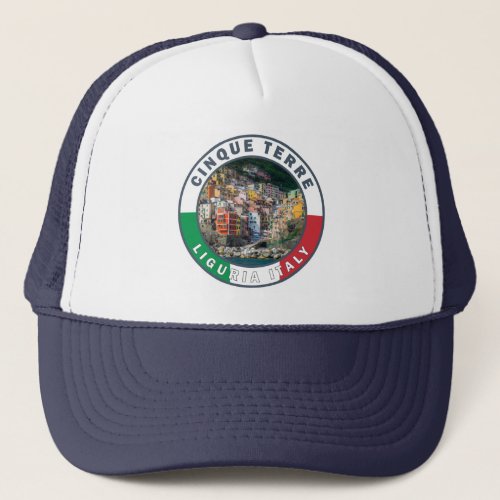 Cinque Terre Italy Watercolor Vintage Circle  Trucker Hat