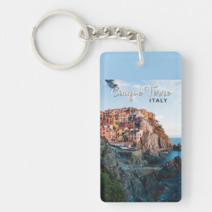 Cinque Terre Italy Watercolor Vintage Keychain