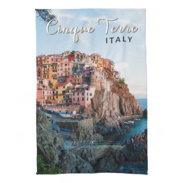 Cinque Terre Italy Watercolor Vintage  Kitchen Towel