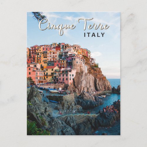 Cinque Terre Italy Watercolor Vintage Postcard