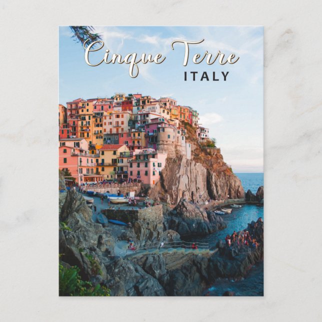 Cinque Terre Italy Watercolor Vintage Postcard (Front)