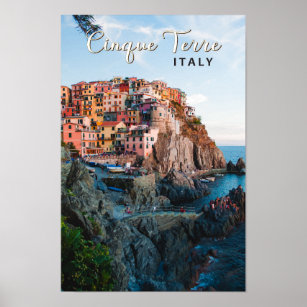 Cinque Terre Italy Watercolor Vintage  Poster