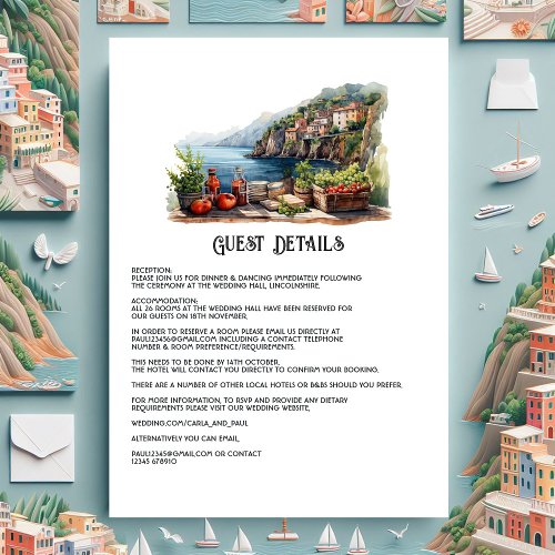 Cinque Terre Italy Wedding Guest Details Enclosure Card
