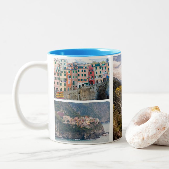 Cinque Terre, Liguria, Italy Two-Tone Coffee Mug (With Donut)