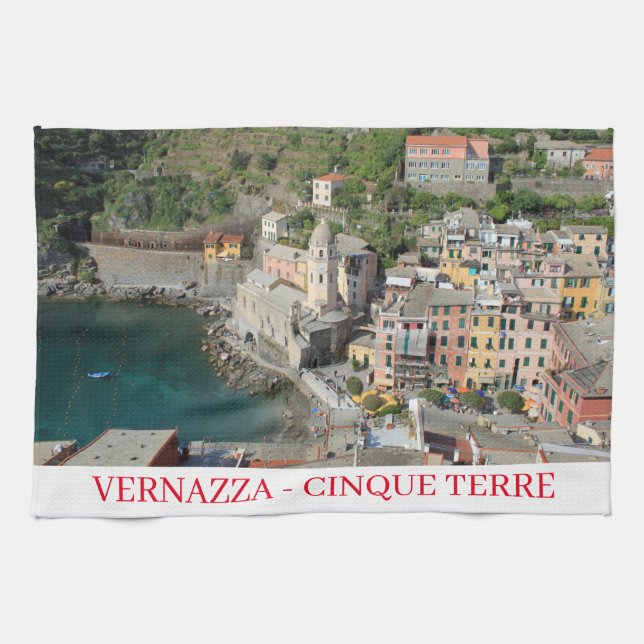 Cinque Terre Vernazza view tea towel (Horizontal)