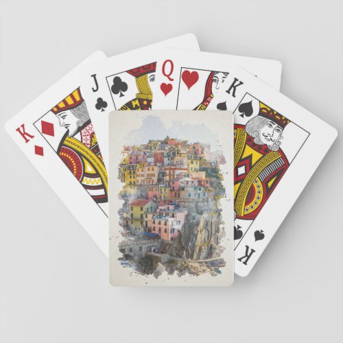 Cinque Terre Watercolor Art Poker Cards