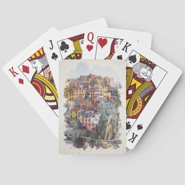 Cinque Terre Watercolor Art Poker Cards (Back)