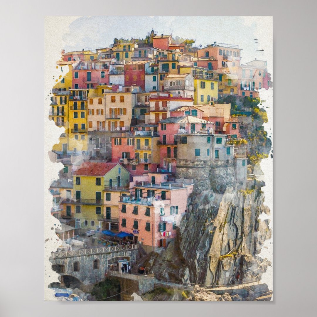 Cinque Terre Watercolor Art Poster | Zazzle