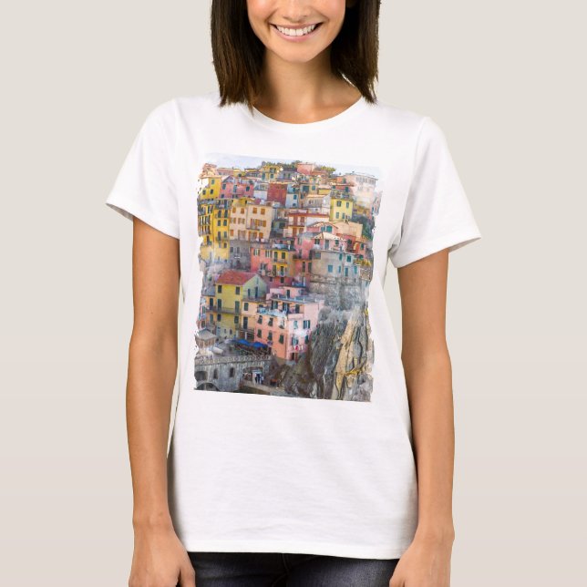 Cinque Terre Watercolor Art T-Shirt (Front)