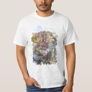Cinque Terre Watercolor Art T-Shirt